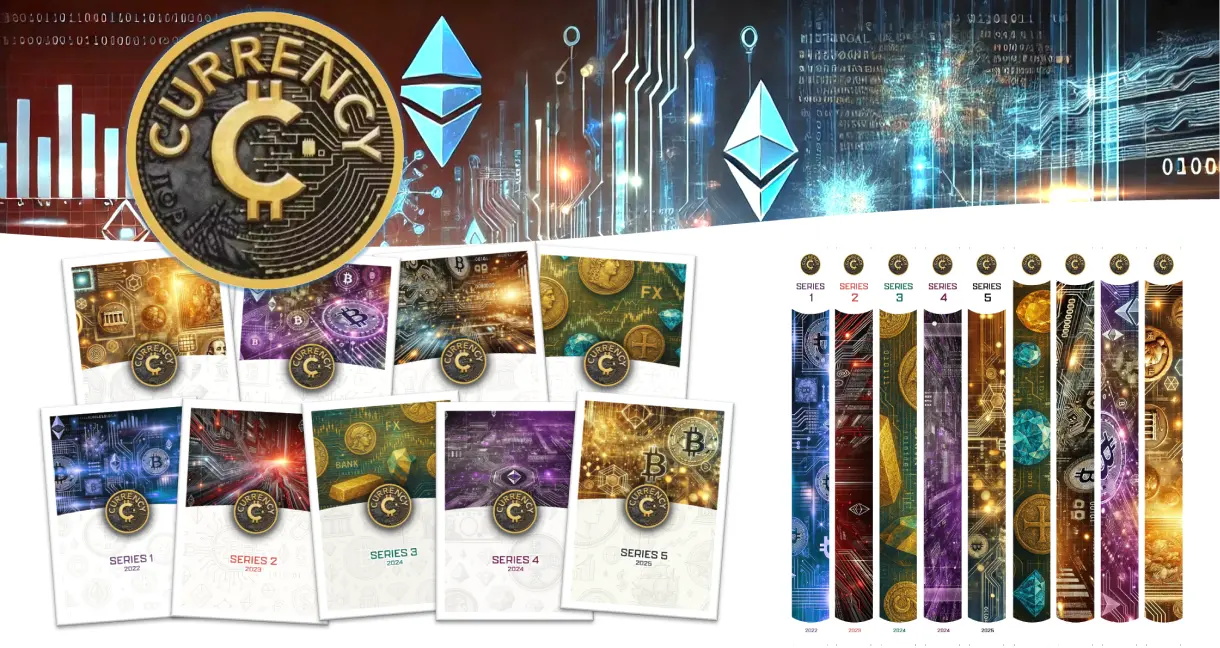 Printable Cardsmiths Currency binder covers and spines laid out beside a finished binder