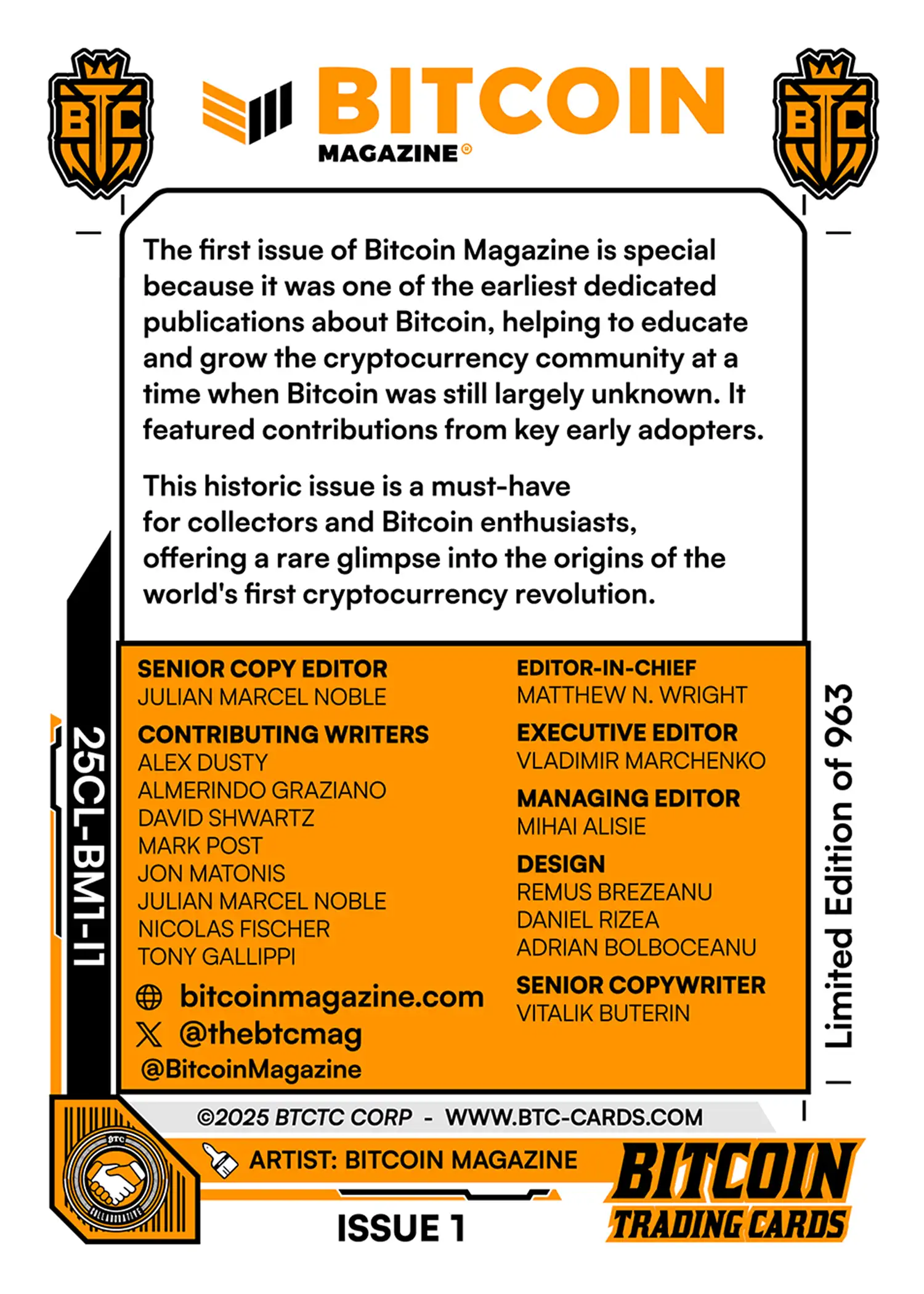 Issue 1 (Promo) card back