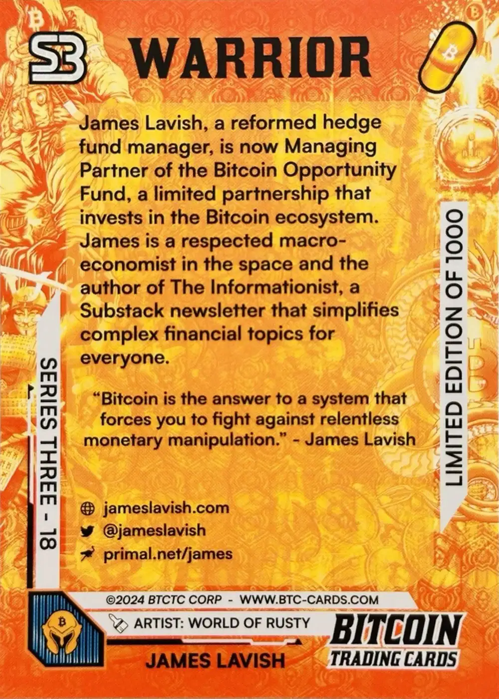 James Lavish (Base) card back
