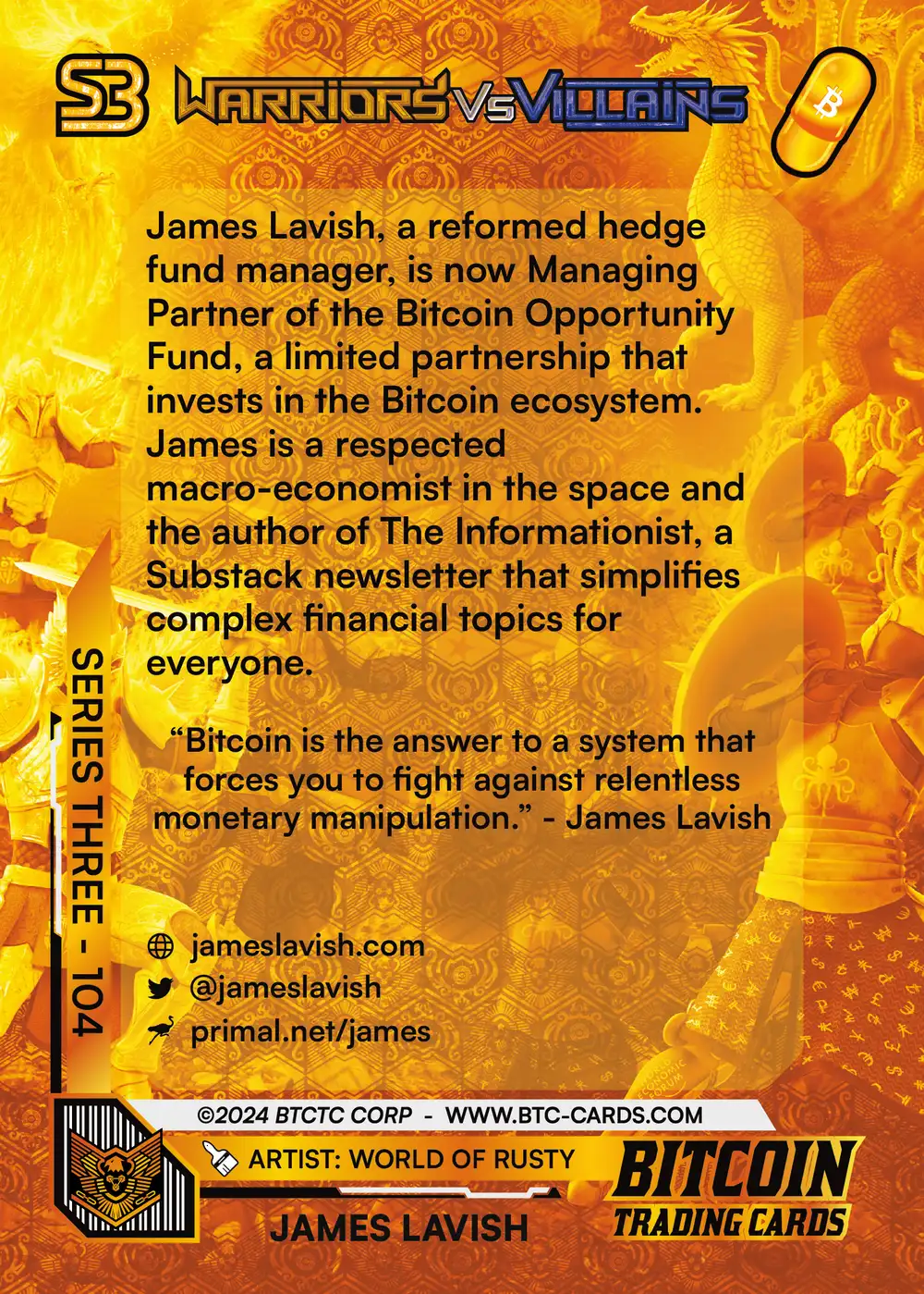 James Lavish (/500) card back