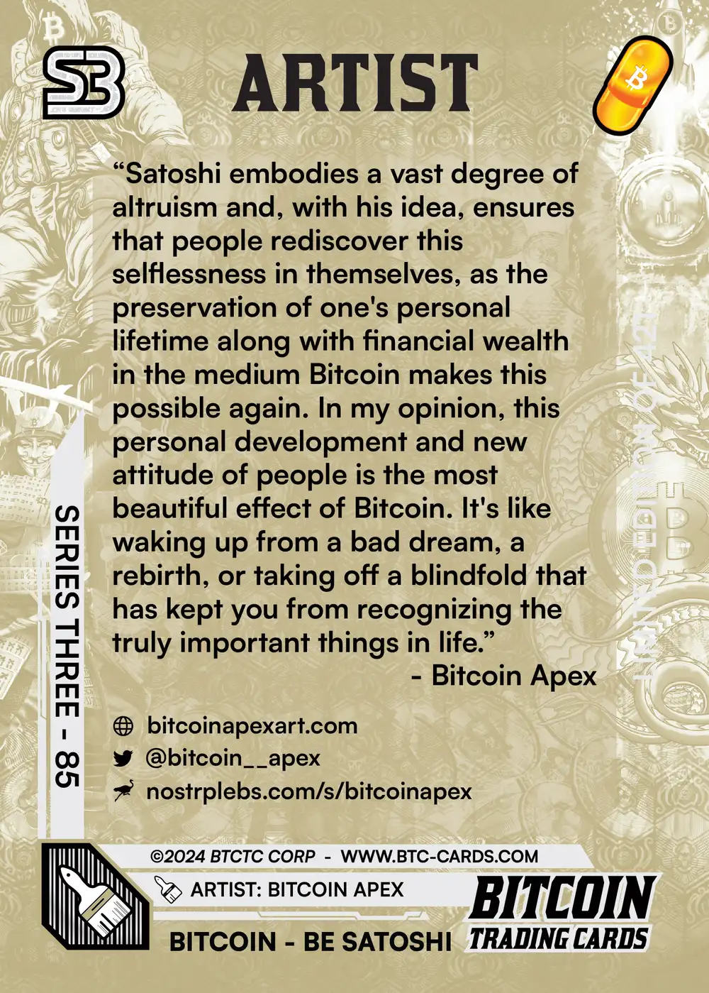 Bitcoin Be Satoshi (/210) card back