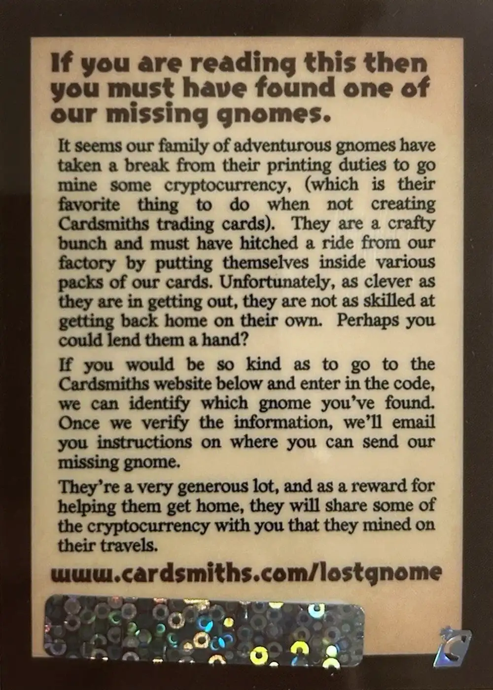 Gnemo Gnome (Unredeemed) card back