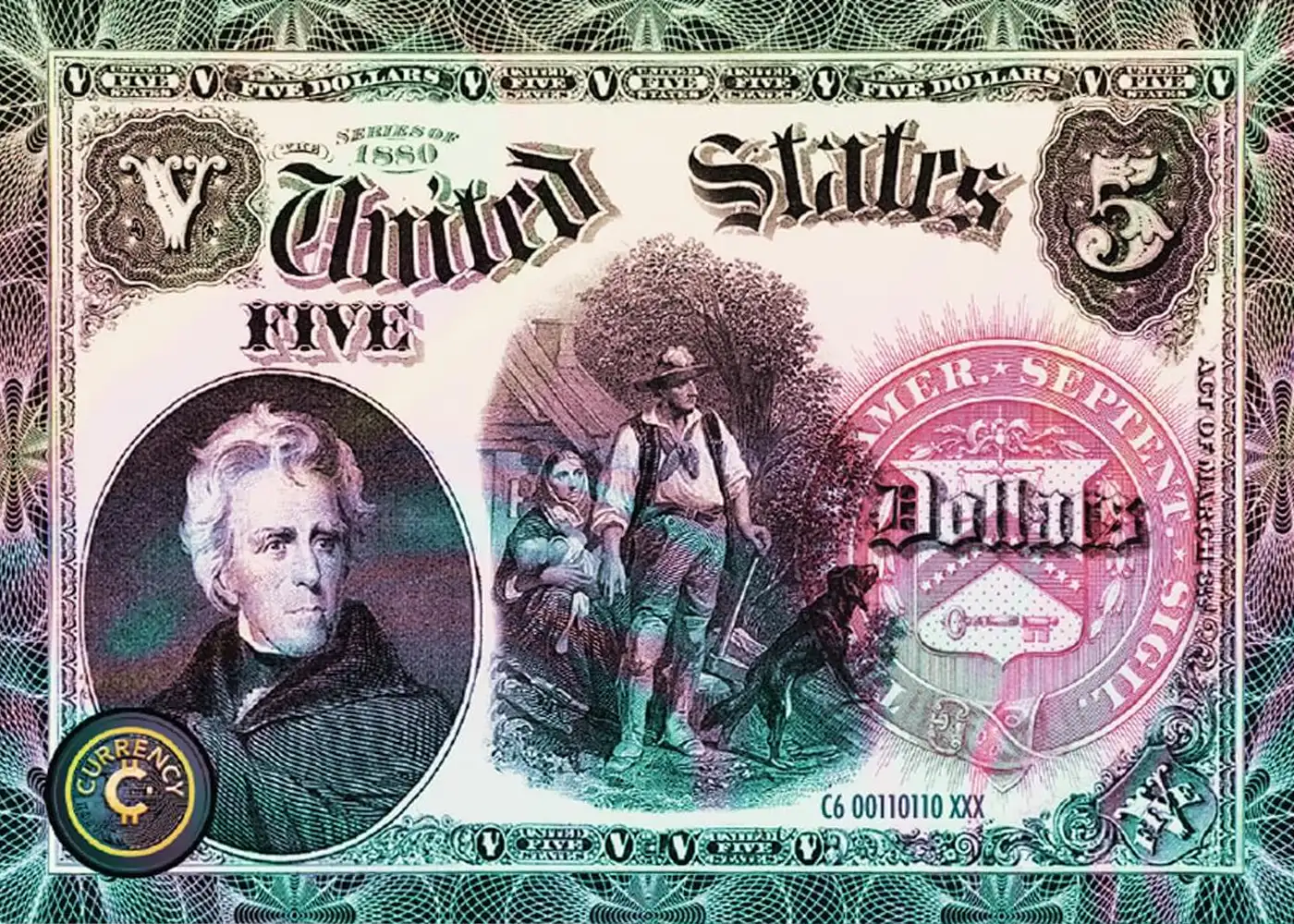 1880 $5 Banknote Double-Sided Holofoil card front
