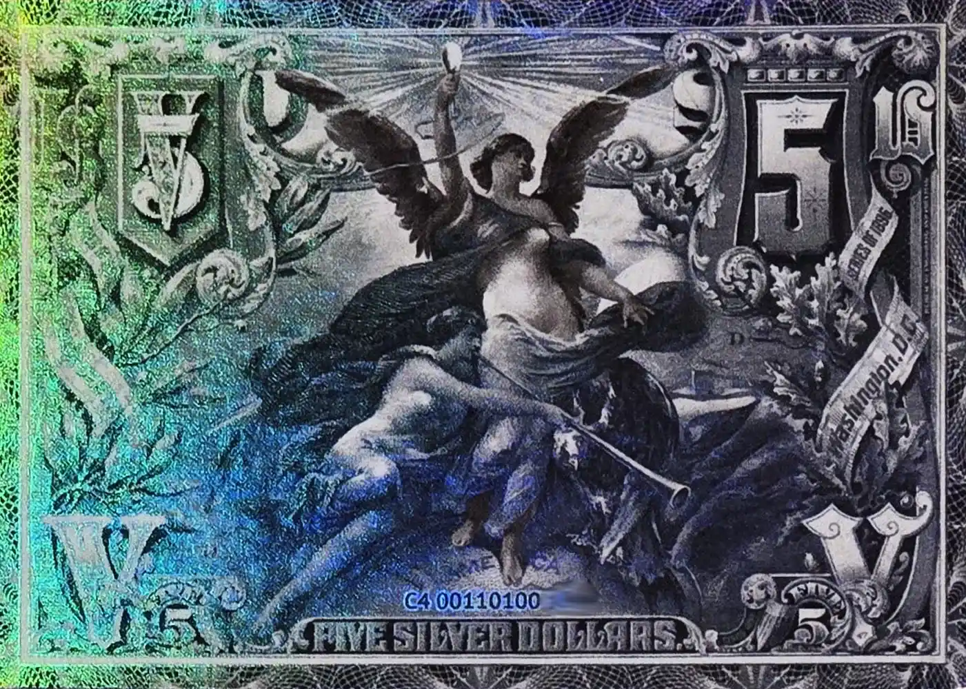 1896 $5 Educational Note (Double-Sided Holo Foil) card back