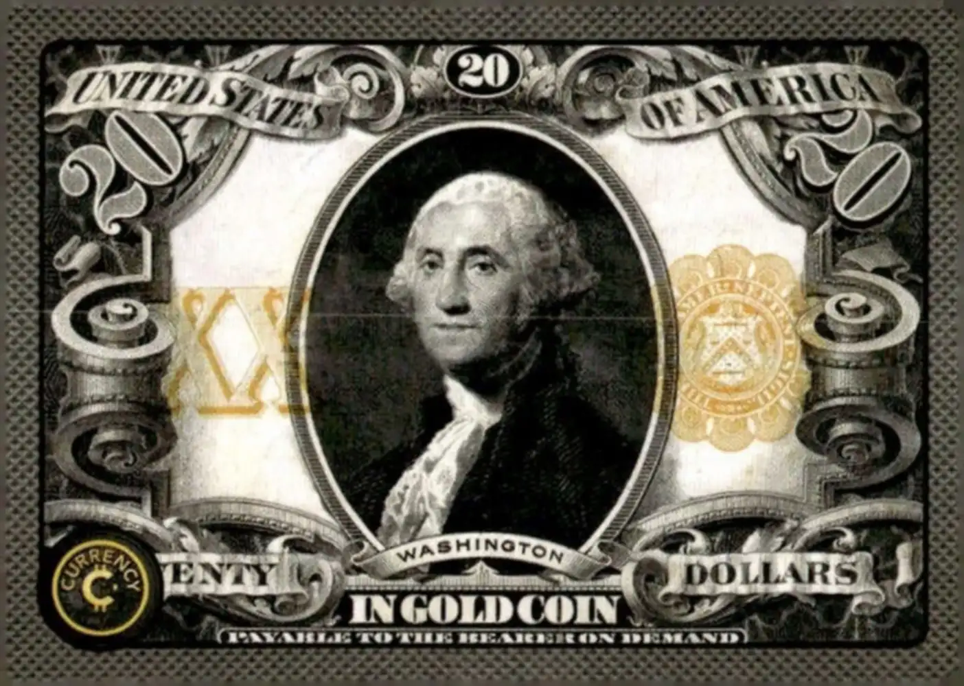 1907 $20 Gold Certificate card front