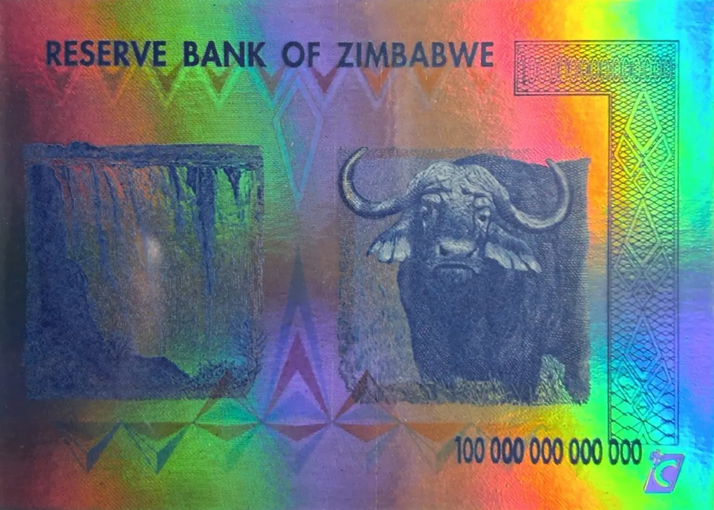 Zimbabwe One Hundred Trillion Dollar Note (Double-Sided Holo Foil) card back