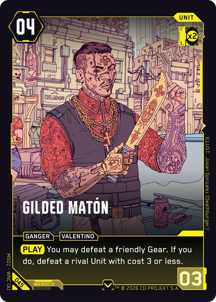 Gilded Matón card front