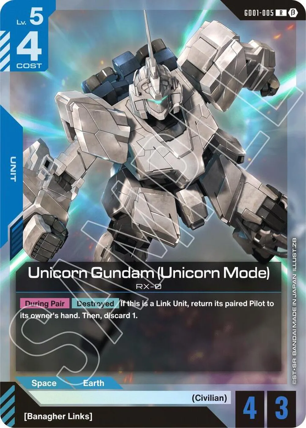 Unicorn Gundam (Unicorn Mode) card front