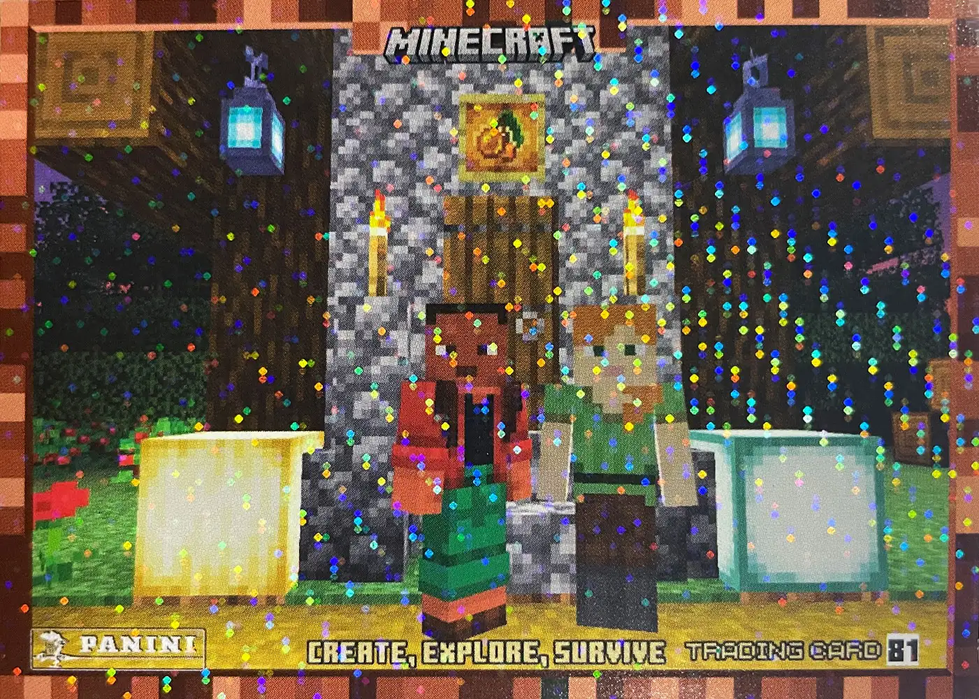 Finally, Noor and Alex collect the four different lights the've collected. What a stylish way to keep hostile mobs at bay! card front