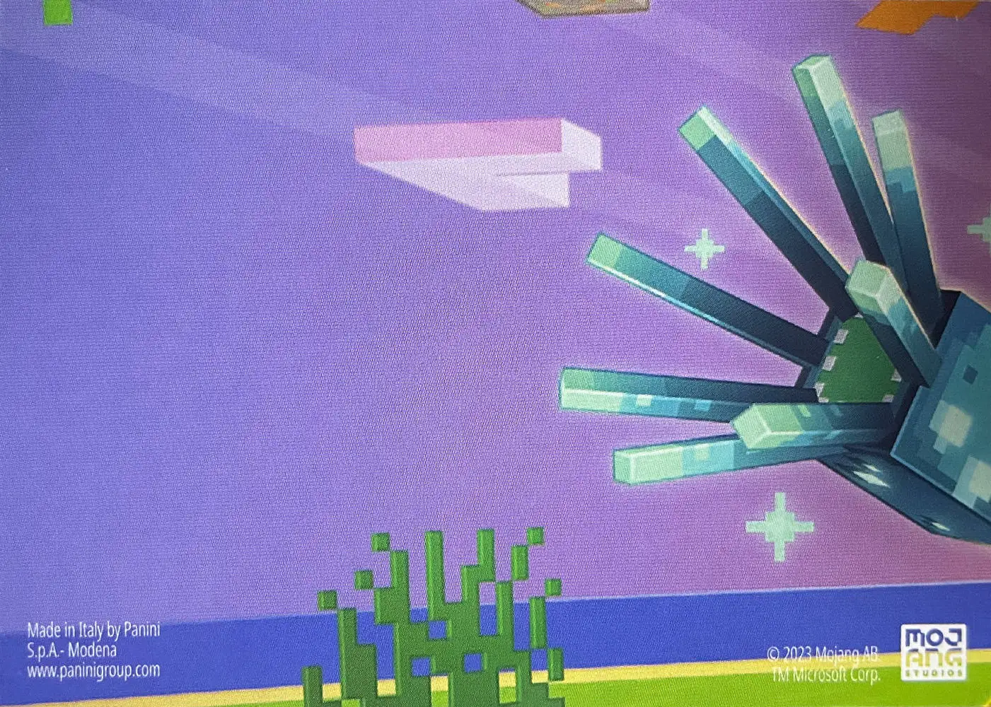 A creeper scares Sunny, revealing his presence to a pillager (Regular) card back