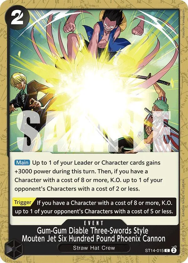 Gum-Gum Diable Three-Swords Style Mouten Jet Six Hundred Pound Phoenix Cannon card front