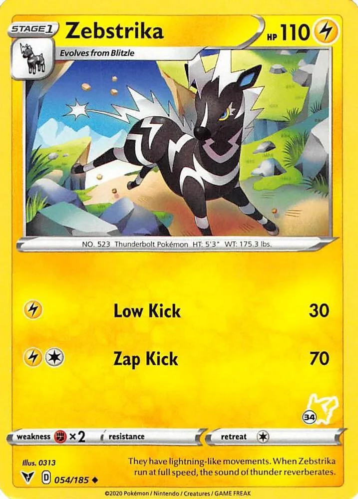 Zebstrika (#34 Pikachu Stamped) card front