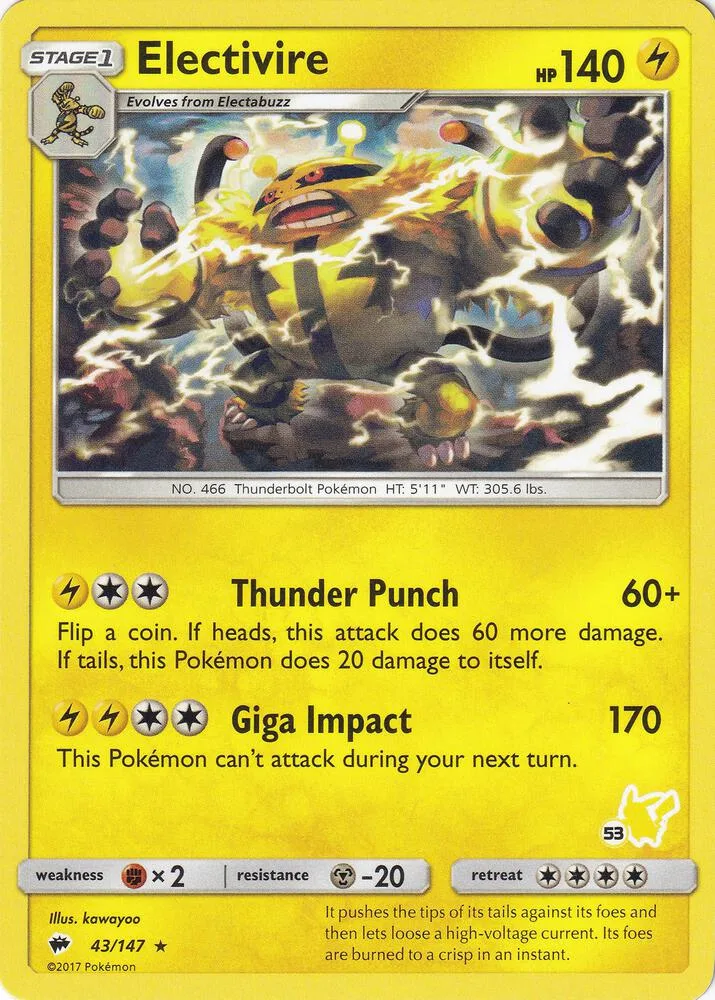 Electivire (#53 Pikachu Stamped) card front