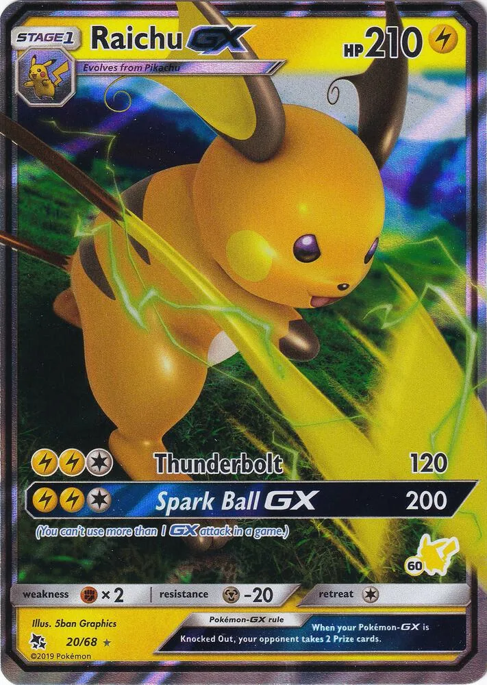 Raichu GX (#60 Pikachu Stamped) card front