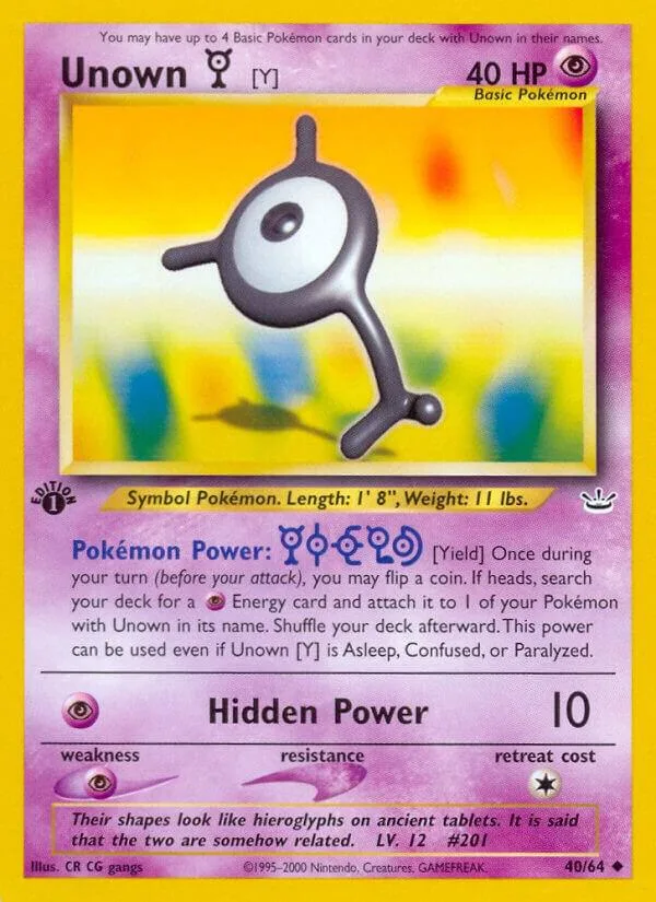 Unown [Y] card front