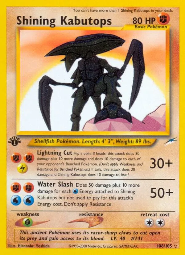Shining Kabutops 1st Edition Holofoil card