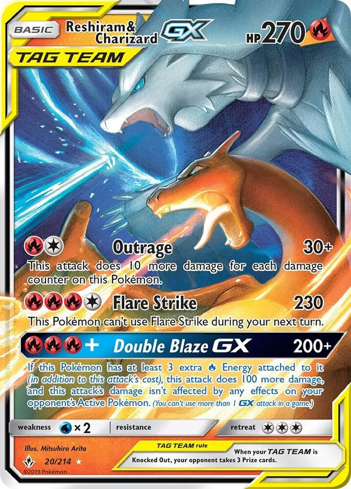 Reshiram & Charizard GX card front