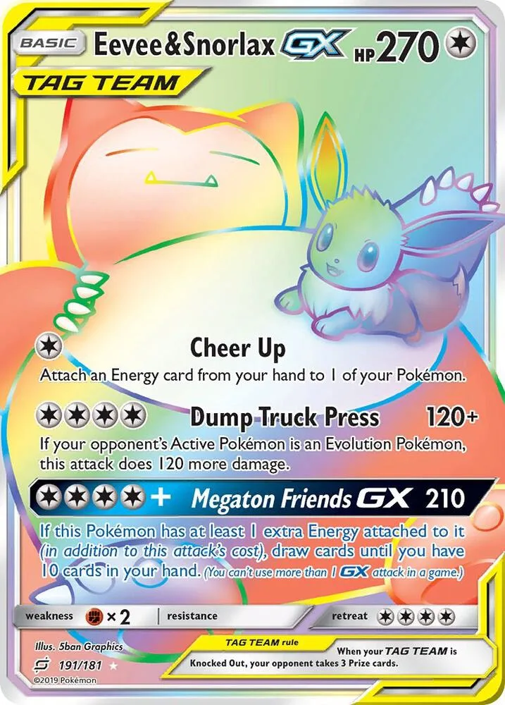 Eevee & Snorlax GX (Secret) Holofoil card