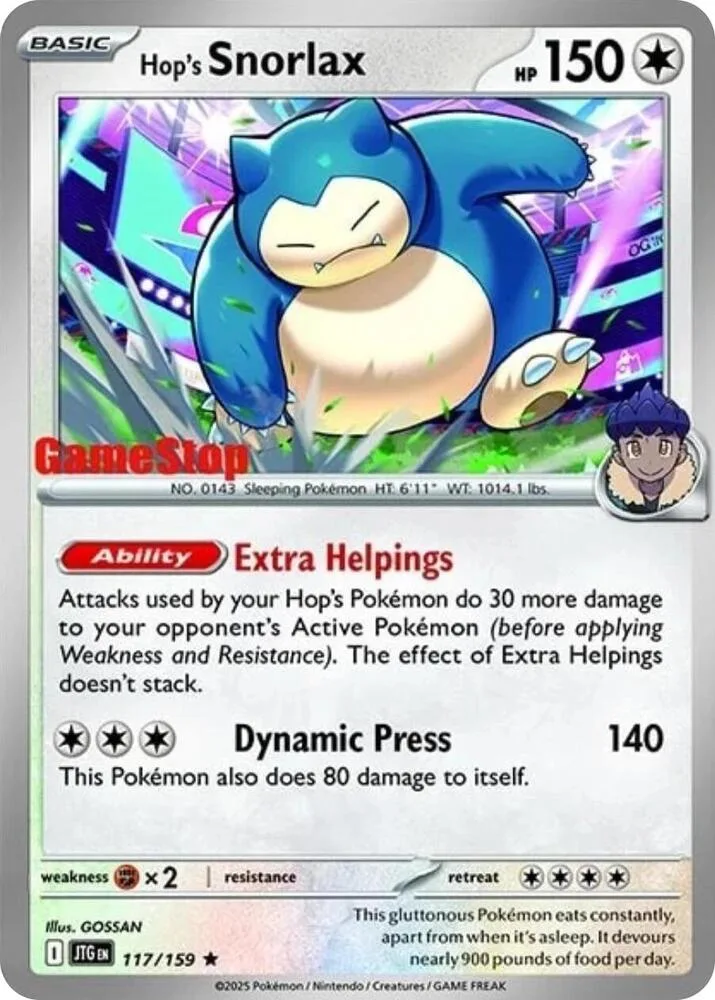 Hop's Snorlax GameStop Cosmos Holo card