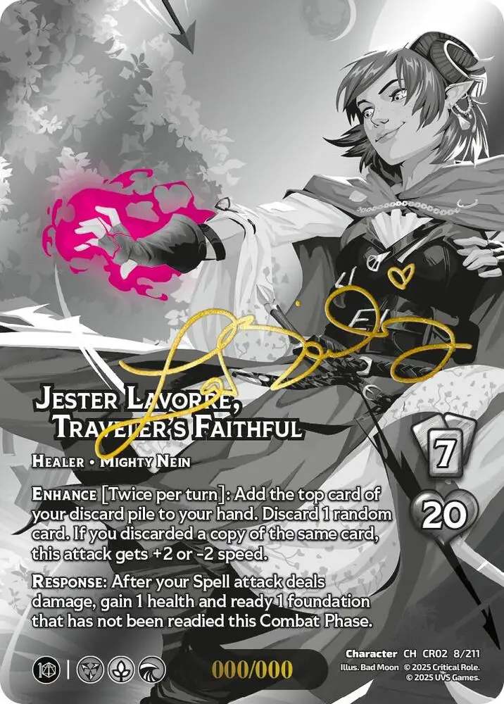 Jester Lavorre, Traveler's Faithful (Serial Numbered) card front