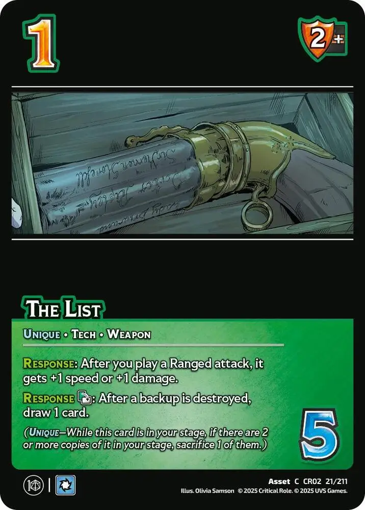 The List card front