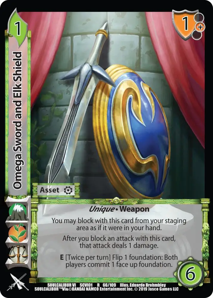 Omega Sword and Elk Shield card front